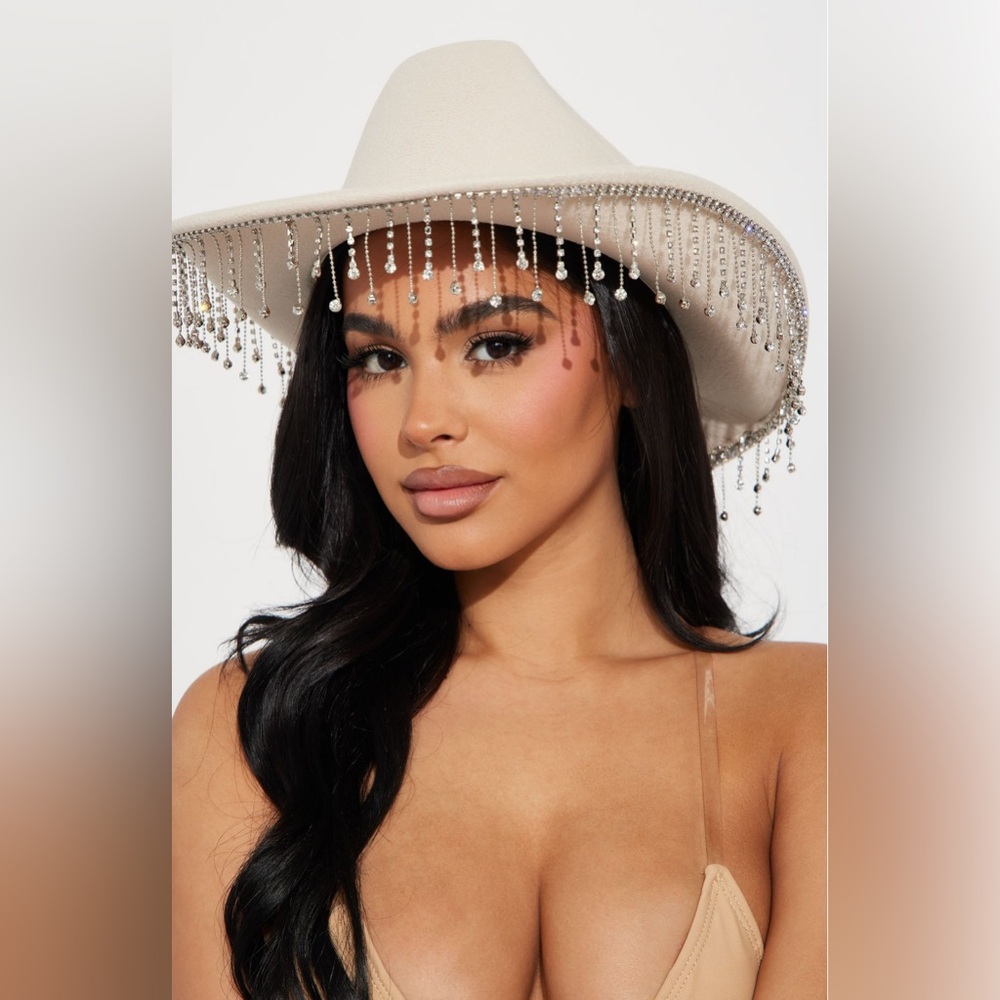 Cream Fedora with Waterfall Rhinestones - Picture 1 of 4
